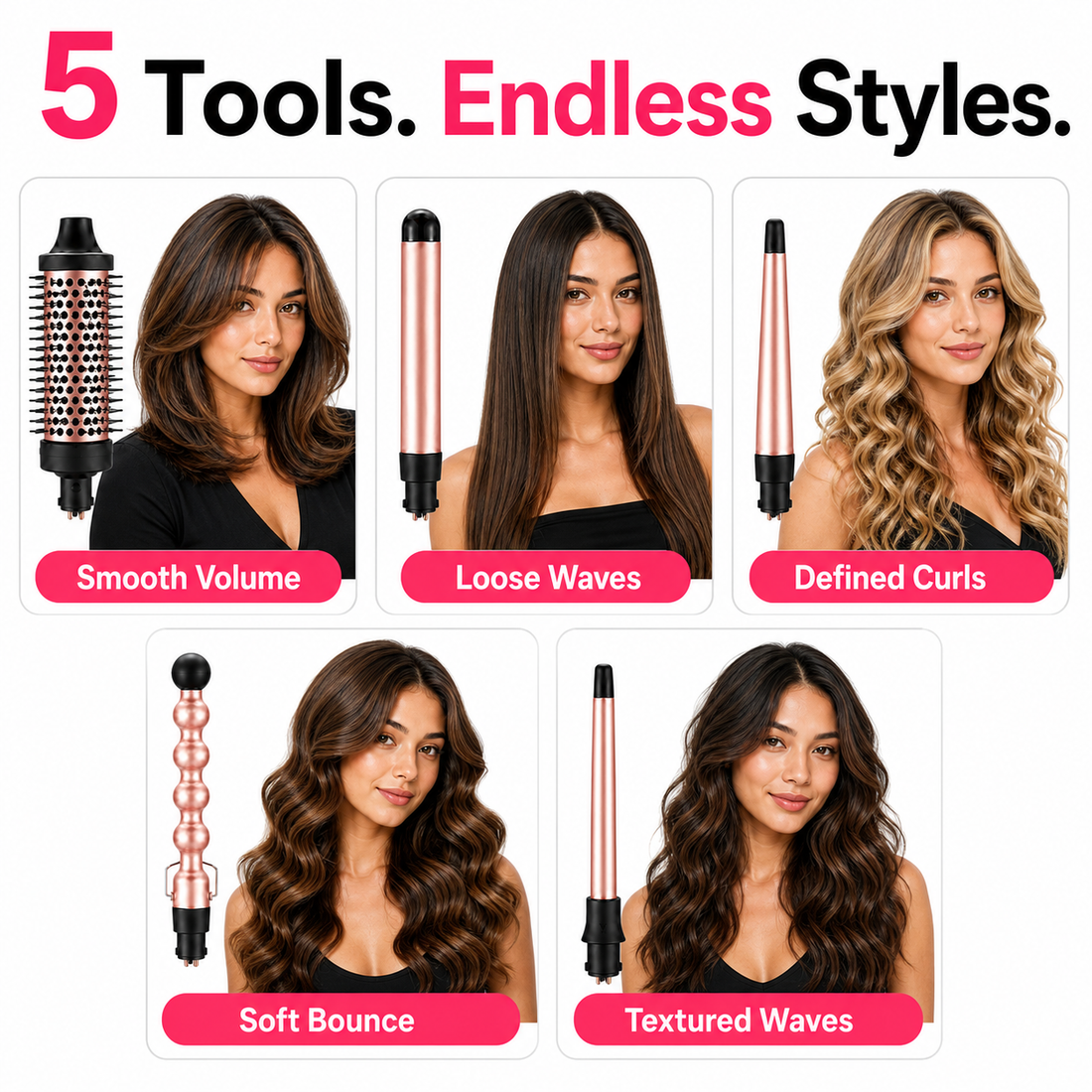 Multi-Curl 5-in-1 Ceramic Curling Wand Set