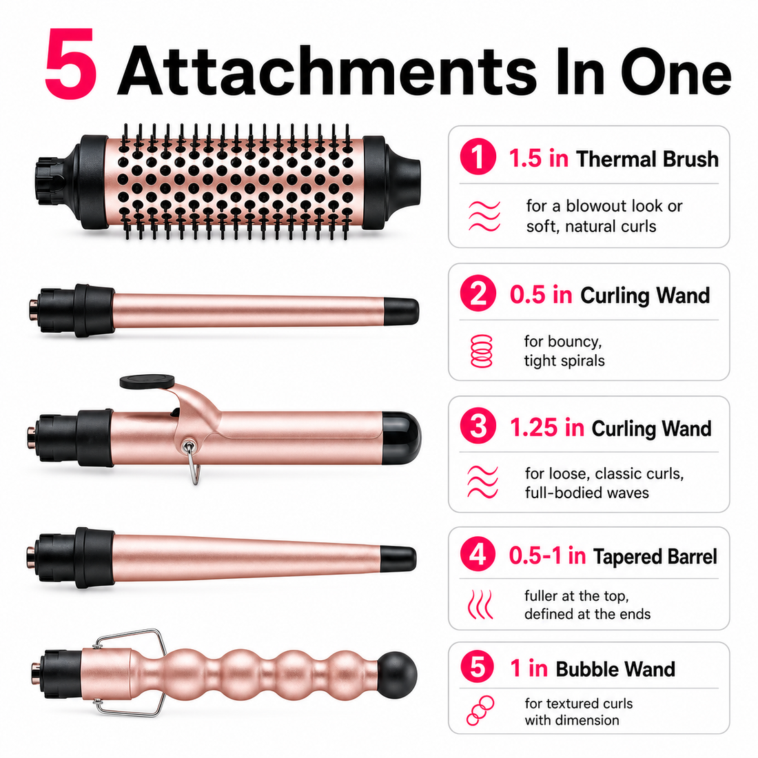 Multi-Curl 5-in-1 Ceramic Curling Wand Set