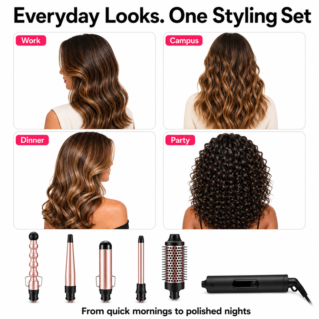 Multi-Curl 5-in-1 Ceramic Curling Wand Set